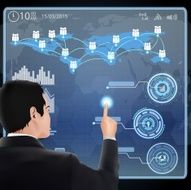 Businessman presses interface
