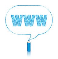 Blue Pencil Drawing WWW in Rounded Oblong Speech Balloon N2