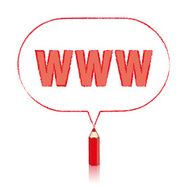 Red Pencil Drawing WWW in Rounded Oblong Speech Balloon N2