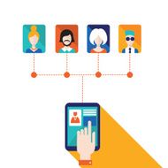 Hand touching tablet screen with web icons Social network N2
