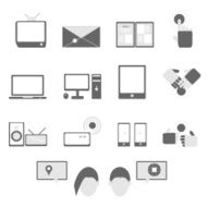 Media and communication icons on white background