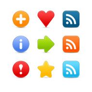 Satin icon set web internet circle square button white background