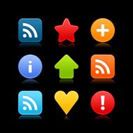 Satin icon set web internet circle square button black background N2