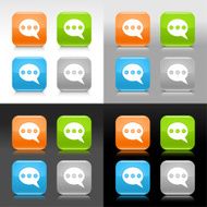 Speech bubble sign orange green blue gray glossy square button
