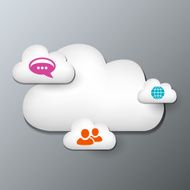 Cloud computing illustration with various communication icons N4