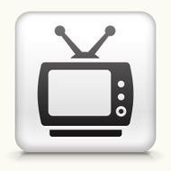 Square Button with Retro Television and Antennas