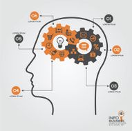 Infographics template with head brain gears and business icons N2
