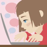 Cute girl chatting on laptop flat illustration N2