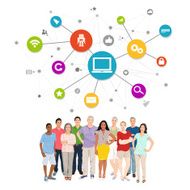 Vector of Diverse People with Social Media Symbols N2