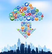 City Buildings on Modern Tech &amp; Communication Download Cloud