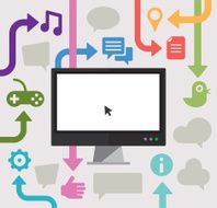 Cloud computing using a desktop PC and arrows