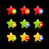 Star icon set circle buttons plus minus delete black background