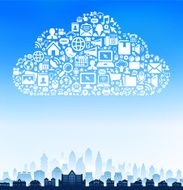 City Buildings on Modern Tech &amp; Communication Cloud N9