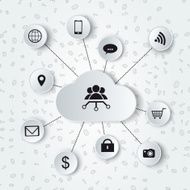Monochromatic cloud computing and social media illustration N2