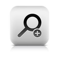 Loupe sign with plus pictogram square icon web button