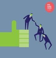 Businessman helping a businessman to climb an I like hand