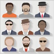 Multi Cultural Businessmen and Men Male Flat Icons with Shadows