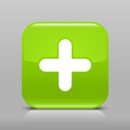 Green icon plus sign glossy square web rounded button