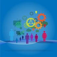 People with gear wheels and speech bubbles