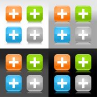 Plus sign orange green blue gray glossy rounded square button N2
