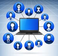 Business Button People with Laptop