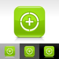Green icon plus in circle sign glossy rounded square button