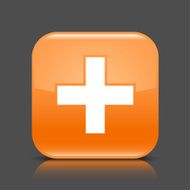 Orange icon share plus sign glossy square web button