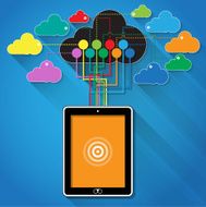 Flat Style - Tablet PC connected to the internet Cloud
