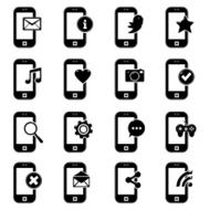 phone icons with social network signs on screens
