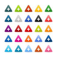 Plus sign white pictogram satin triangle icon web internet button