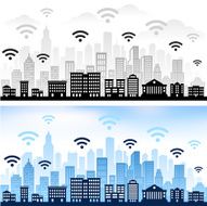 Wi-Fi on panoramic city skyline Color Set