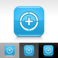 Blue icon plus in circle sign glossy rounded square button