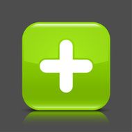 Green icon plus sign glossy square web button