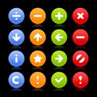 Satin icon set white sign circle button black background