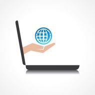 hand holding earth icon comes from laptop screen N2