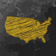 USA map yellow sketched on dark chalkboard background