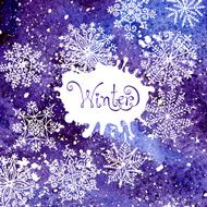 Winter background with snowflakes Painting Watercolor splash