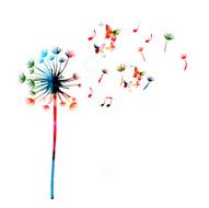Colorful dandelion background with butterflies
