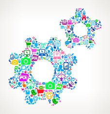 Gears on Modern Technology & Communication interface icon Pattern