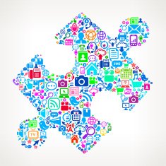 Puzzle Piece on Modern Technology & Communication interface icon Pattern