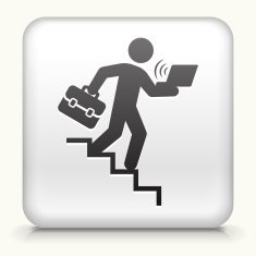 Square Button with Businessman Rushing & Working N2