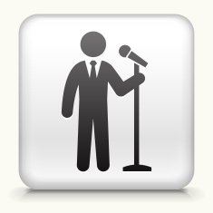 Square Button with Public Speakig Businessman