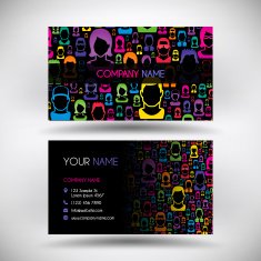 Business Card Template with Color People on Black Background