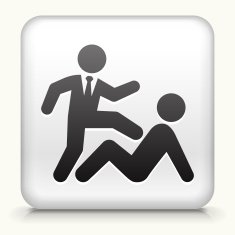 Square Button with Beating Up Businessman