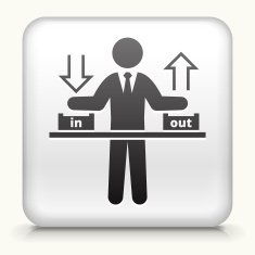 Square Button with Businessman In & Out