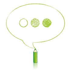 Green Pencil Drawing Oval Speech Balloon with Ellipsis N2