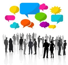 Vector of Business People Working and Speech Bubbles N2
