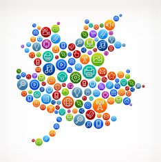 Maple Leaf with Social Networking & Internet Color Buttons