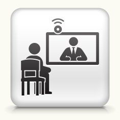 Square Button with Online Interview interface icon