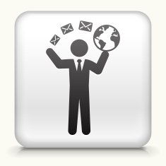 Square Button with Businessman & Communication